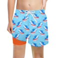 thumbnail image 4 of Boys Swim Trunks with Compression Liner Boys Swim Trunks Size 8 Swim Shorts Cartoon Print Bathing Suit Boxers Brief Swimwear(Size 13-15 Years, Blue-1), 4 of 4