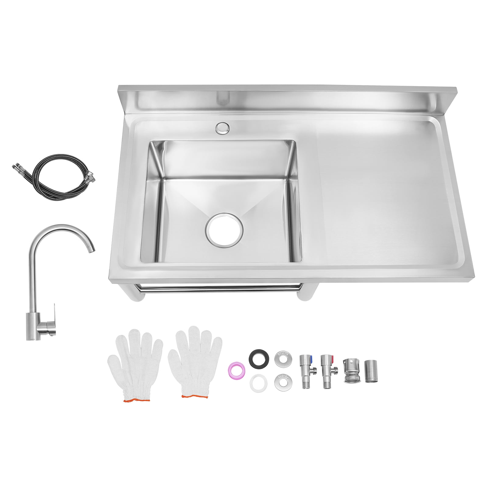Stainless Steel Utility Sink with Drainboard, One Compartment Workbench Sink Commercial Sink for Restaurant, Laundry Room, Backyard, Garages - Overall Size: 35.4" W x 21.2" D x 39.3" H