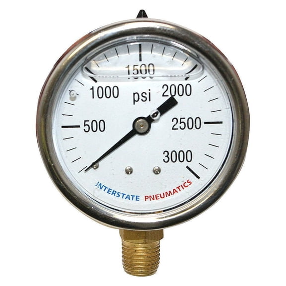 Interstate Pneumatics G7022-3000 Oil Filled Pressure Gauge 3000 PSI 2-1/2" Dial 1/4" NPT Bottom Mount