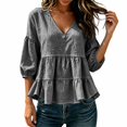 thumbnail image 2 of Women's V Neck Tiered Ruffle Blouses, 3/4 Sleeve Peplum Loose Casual Flowy Tops L, 2 of 6