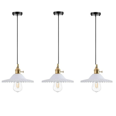 JLOWCO 3 Light Pendant Lighting for Kitchen Island Farmhouse,led Hanging Over Dining Table Ceiling Lights for Kitchen,White Glass Kitchen Island Light Fixtures (LED Bulb Include)