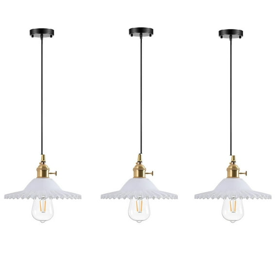 JLOWCO 3 Light Pendant Lighting for Kitchen Island Farmhouse,led Hanging Over Dining Table Ceiling Lights for Kitchen,White Glass Kitchen Island Light Fixtures (LED Bulb Include)