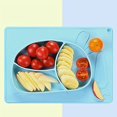 thumbnail image 2 of Platos de silicona para comida de bebé, plato de silicona con ventosa antideslizante para niños con mantel Individual apto para microondas, 2 of 4