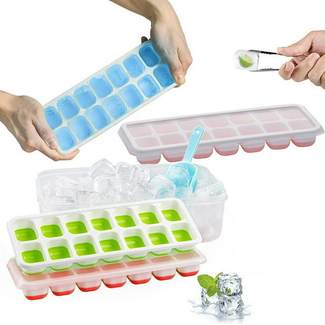 Silicone Ice Cube Tray with Spill-Proof Removable Lid | Stackable Silicone Ice Grids for Cocktails, Whiskey, Iced Coffee | 14 Cubes | BPA-Free | Easy Release | Multiple Colors | 26x12x2.5cm