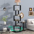 thumbnail image 2 of Modern 5-Tier Rotating Display Shelf, 360-Degree Swivel, Space-Saving Tall Corner Bookshelf, Decorative Storage Organizer for Living Room, Home Office, Black, 2 of 15