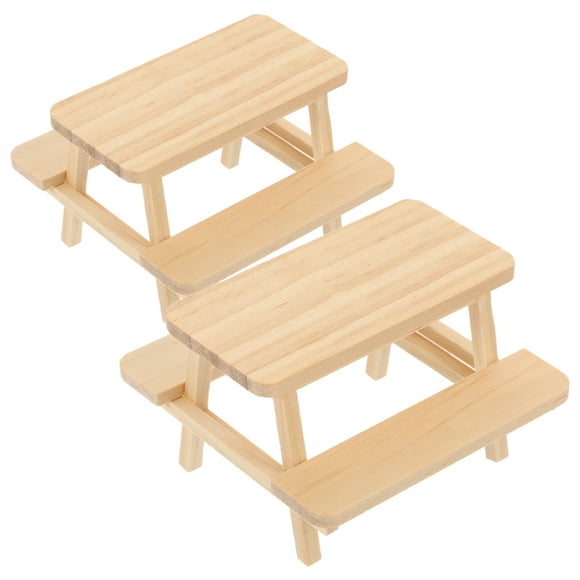2Set Mini Picnic Table Miniature Furniture for Dollhouse with Khaki Color and Small Size