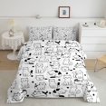 thumbnail image 2 of Manfei Cute Cat King Size Comforter Sets, Cartoon Graffiti Kitten Comforters King Size, Black White, Reversible, 3 Pieces, 1 Comforter and 2 Pillowcases, 2 of 7