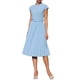 thumbnail image 1 of Vestido plisado de mujer Inspire Chic con cuello simulado, mangas cortas, ceñido a la cintura, estilo A-Line, color azul claro, talla M, 1 of 5