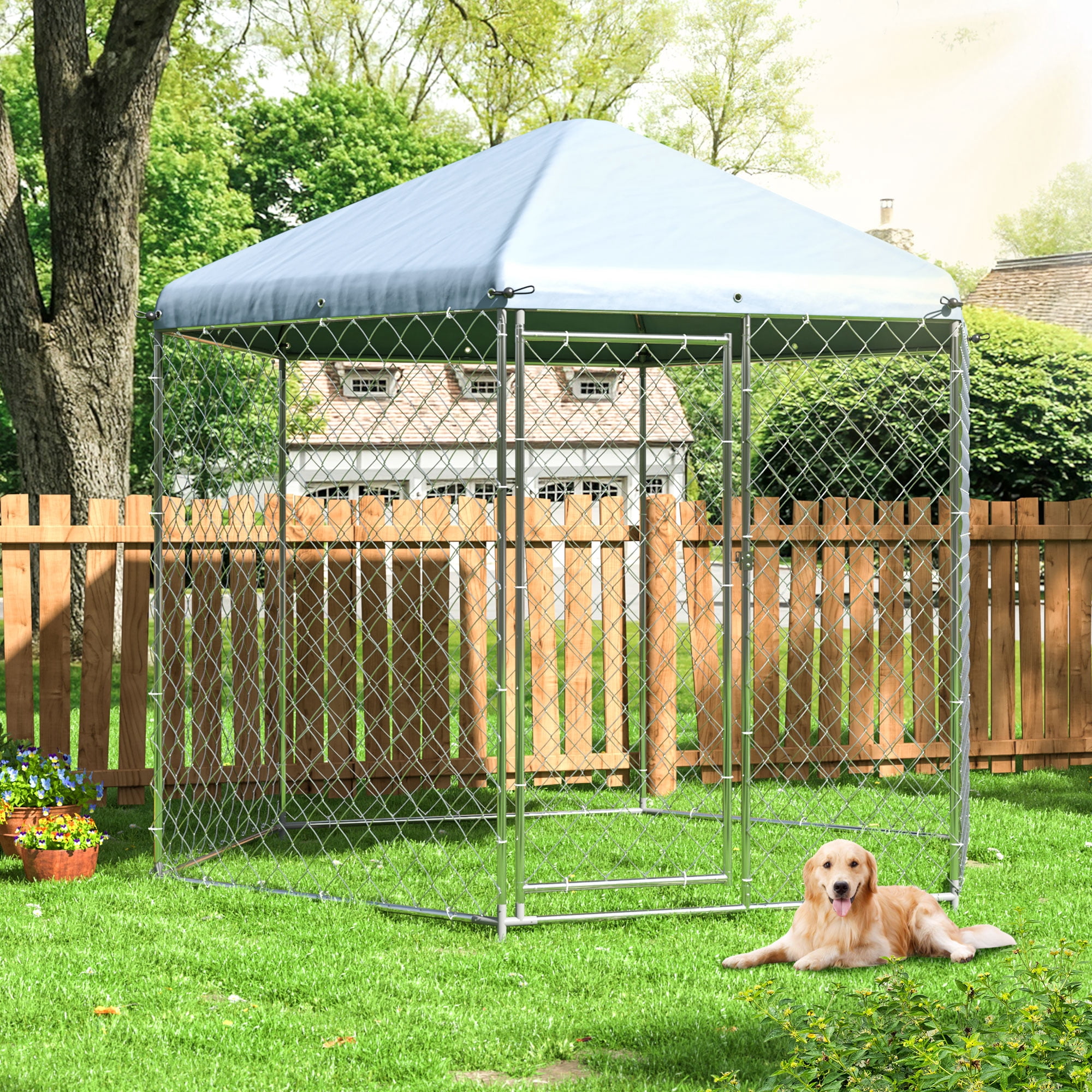 Betisef 9.3x9.3x8.2 ft Large Dog Kennel Outside with Roof,Outdoor Dog Kennel with Lock for Outdoor Backyard