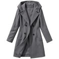 thumbnail image 4 of Cmfcve Womens Plus Size Hooded Coats Double‑Breasted Mid Length Overcoat Long Sleeve Casual Outerwear Jacket, 4 of 8