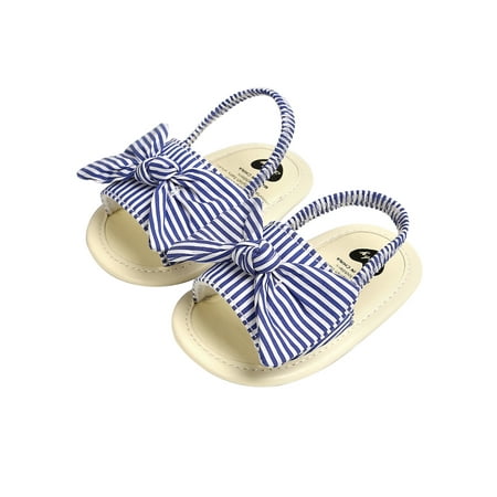 

Musuos Baby Girl Bowknot Sandals Summer Striped Rubber Sole First Walking Shoes