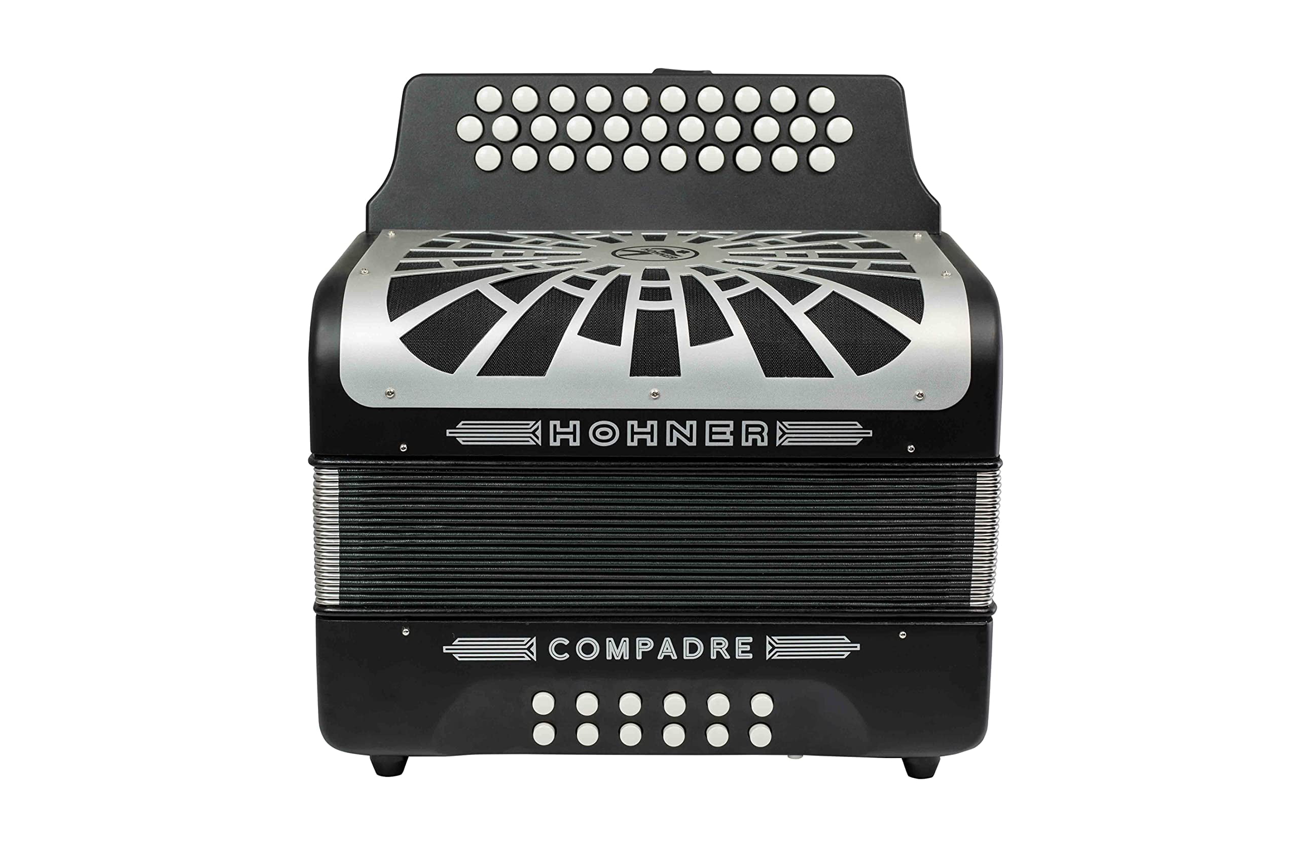 Hohner Compadre FBbEb 3-Row Diatonic Accordion Bundle with Gig Bag and Austin Bazaar Polishing Cloth - Black