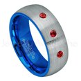 thumbnail image 1 of 2-Tone Dome Blue IP Inner Tungsten Ring - 0.21ctw Garnet 3-stone Band - Personalized Tungsten Wedding Ring - Custom Made January Birthstone Ring TN736BS, 1 of 1