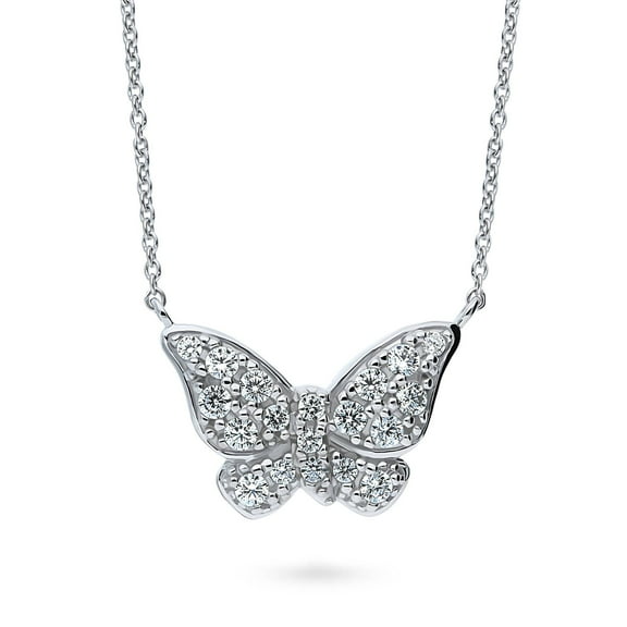 BERRICLE Sterling Silver Butterfly Pendant Necklace for Women, Cubic Zirconia CZ 16 inch