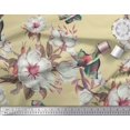 thumbnail image 3 of Soimoi Beige Silk Fabric Floral & Bird Print Fabric by Yard 44 Inch Wide, 3 of 3