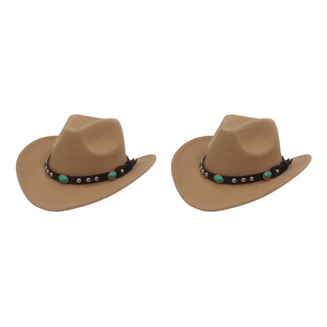 Jumpingount Fieltro Retro Estilo Occidental De Lana Sintética Para Fiestas Sombrero Occidental Jazzs Estilo Country Para Fechas Estilo Caballero Marrón 2Conjunto