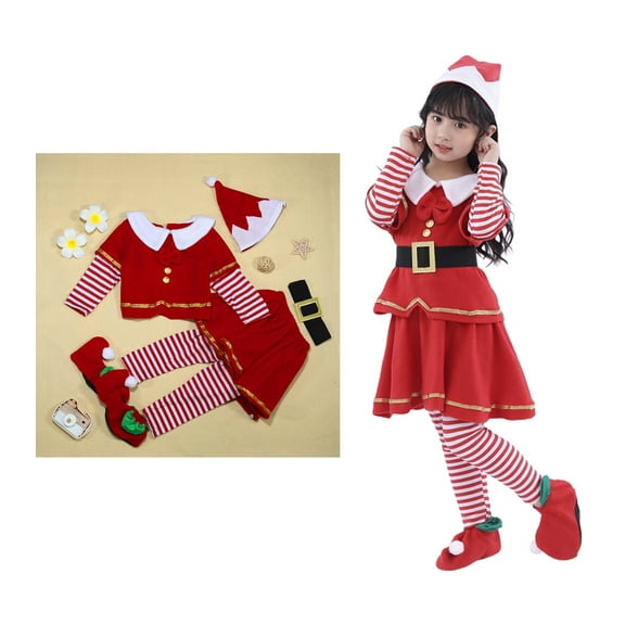 Santa Outfit Tween Girl Long Sleeve Top Pants Hat Santa Suit 5PCS Santa Suit Set Christmas Boys Outfit Dress Up Clothes 13-14 Years