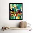 thumbnail image 2 of Abstract Bright Midcentury Style Colourful Cityscape Skyline Painting Blue Red Yellow Pink Green Art Print Framed Poster Wall Decor 12x16 inch, 2 of 5