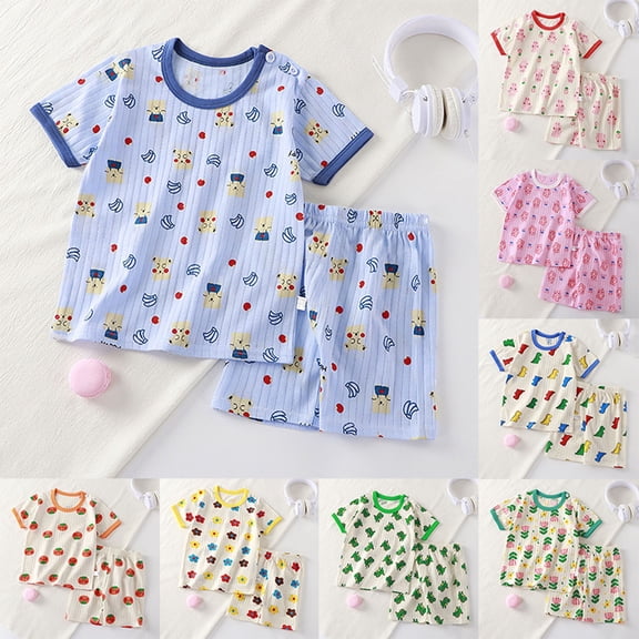 RTKFRFLM Kids 2-Piece Summer Set Cute Cartoon Graphic Short Sleeve T-Shirt and Matching Shorts Casual Lightweight Breathable Playwear and Daily Outfits for Toddler Boys and Girls Clothing