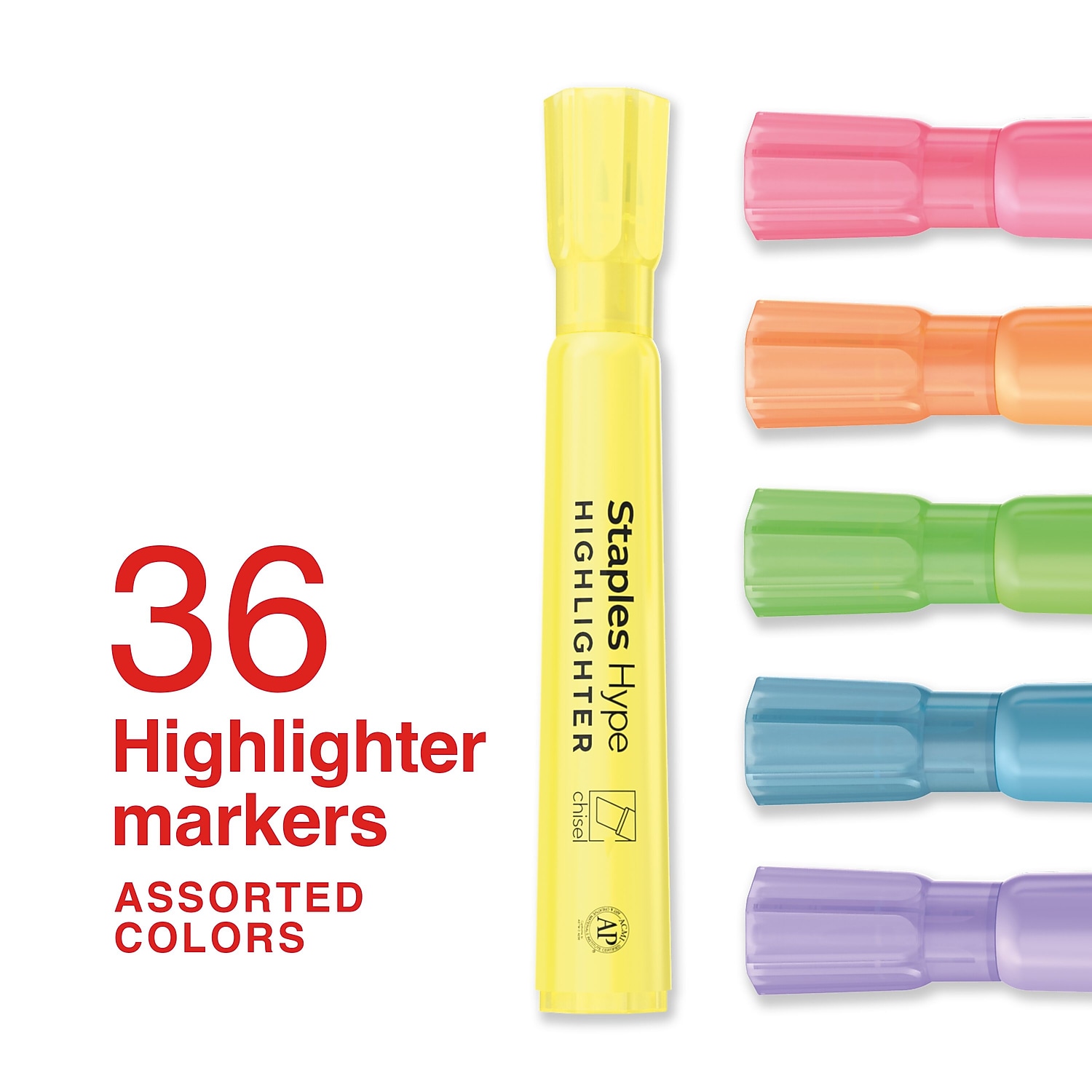 Staples Hype Tank Highlighter Chisel Tip Assorted 36/Pack (ST62946)