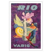 Rio Brazil - Varig Airlines - Vintage Airline Travel Poster c.1955 - Fine Art Matte Paper Print (Unframed) 30x44in
