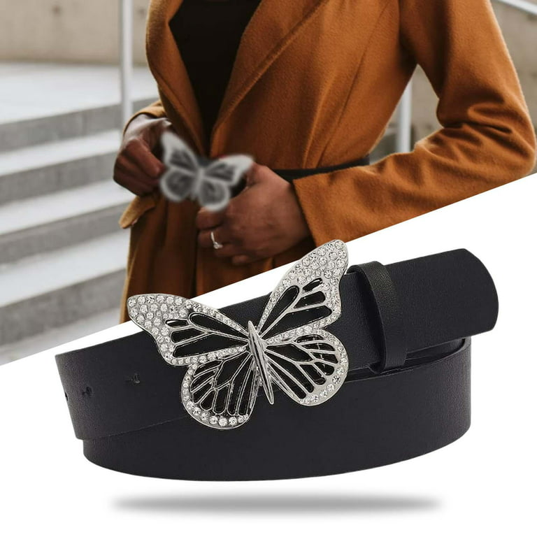 Butterfly Buckle Belt 1.5 Inches Wide Decorative Wide Waistband for Women  Ladies Black
