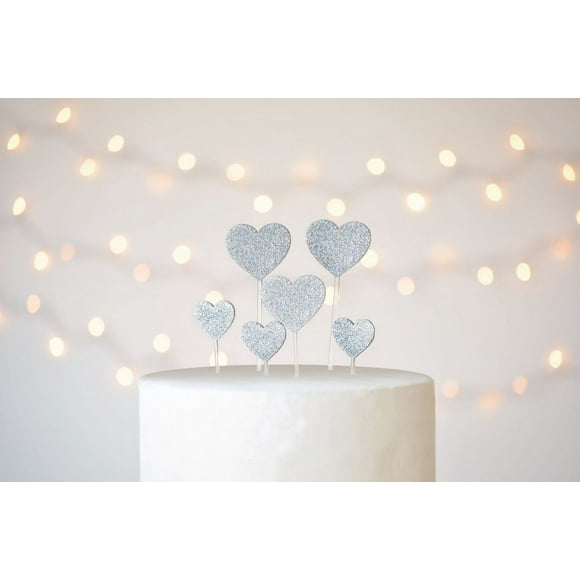 Gartner Studios Silver Glitter Heart Cake Picks, 6 Count