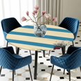 thumbnail image 5 of Elastic Fitted Round Tablecloth, Beige Blue Striped Daisy Waterproof Stretch Table Cover for 36"-44" Tables, Farmhouse Vintage Flowers Washable Outdoor Tablecloths for Patio, Picnic, Camping, 5 of 9