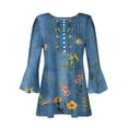 thumbnail image 4 of Pompotops Mode Femmes T-Shirt Décontracté à Boutons Imprimés Col en V Manches 3/4 Blouse Tops Liquidation, 4 of 5