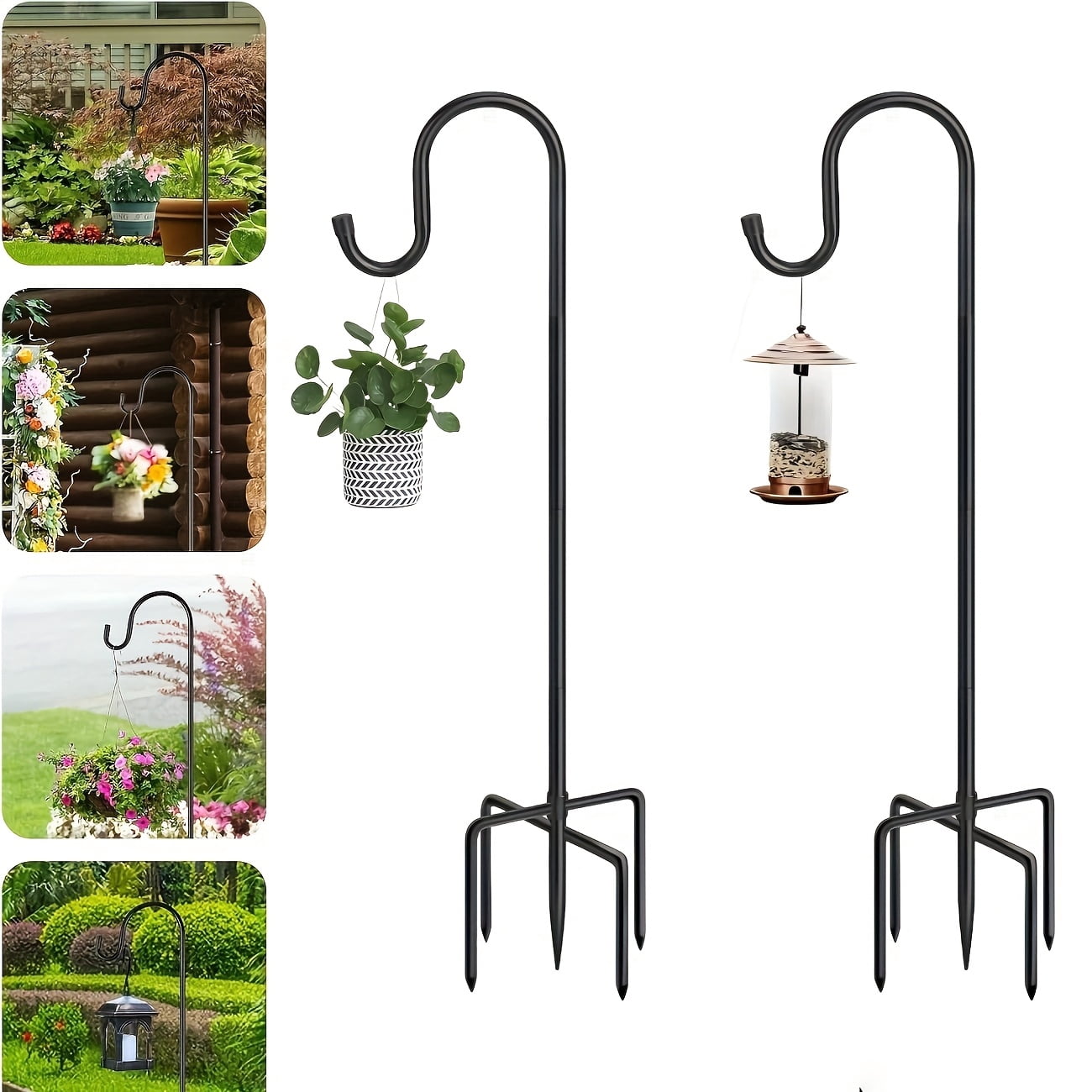 2 Pack Heavy Duty Adjustable Outdoor Shepherd Hooks, 5-Prong Base Rustproof Metal Hooks for Hanging Plants Bird Feeders, Garden Wedding Farmhouse Decor