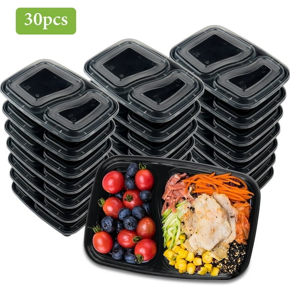 30 Pack 32 oz Meal Prep Containers Reusable, 2 Compartment Food Containers with Lids To Go Containers, Lunch-Microwave,Freezer,Dishwasher Safe