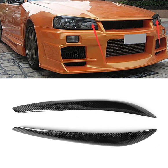 Párpados de cejas de Fibra de carbono para faros delanteros Bling Bling aptos para Nissan Skyline R34 GTR 99-02