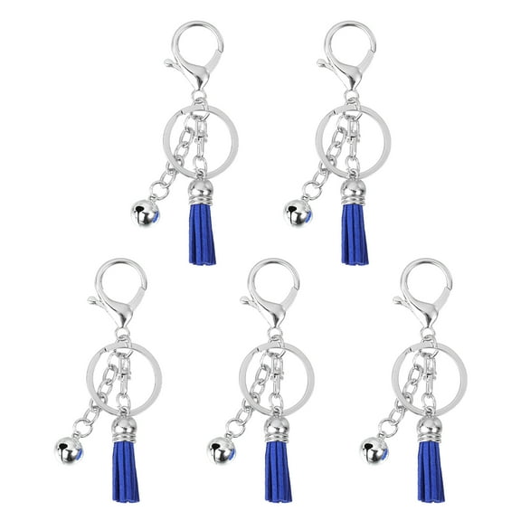 Uxcell 5Pack Tassel Keychain, 4" Tassel Pendant Key Chain Rings with Bell for Key Wallet Handbags, Sapphire