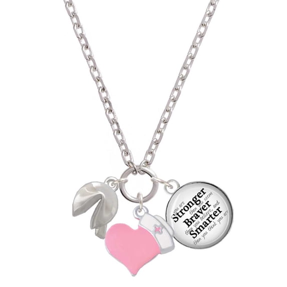 Delight Jewelry Silvertone 3-D Fortune Cookie - Light Pink Heart Nurse Strong Zoe Necklace