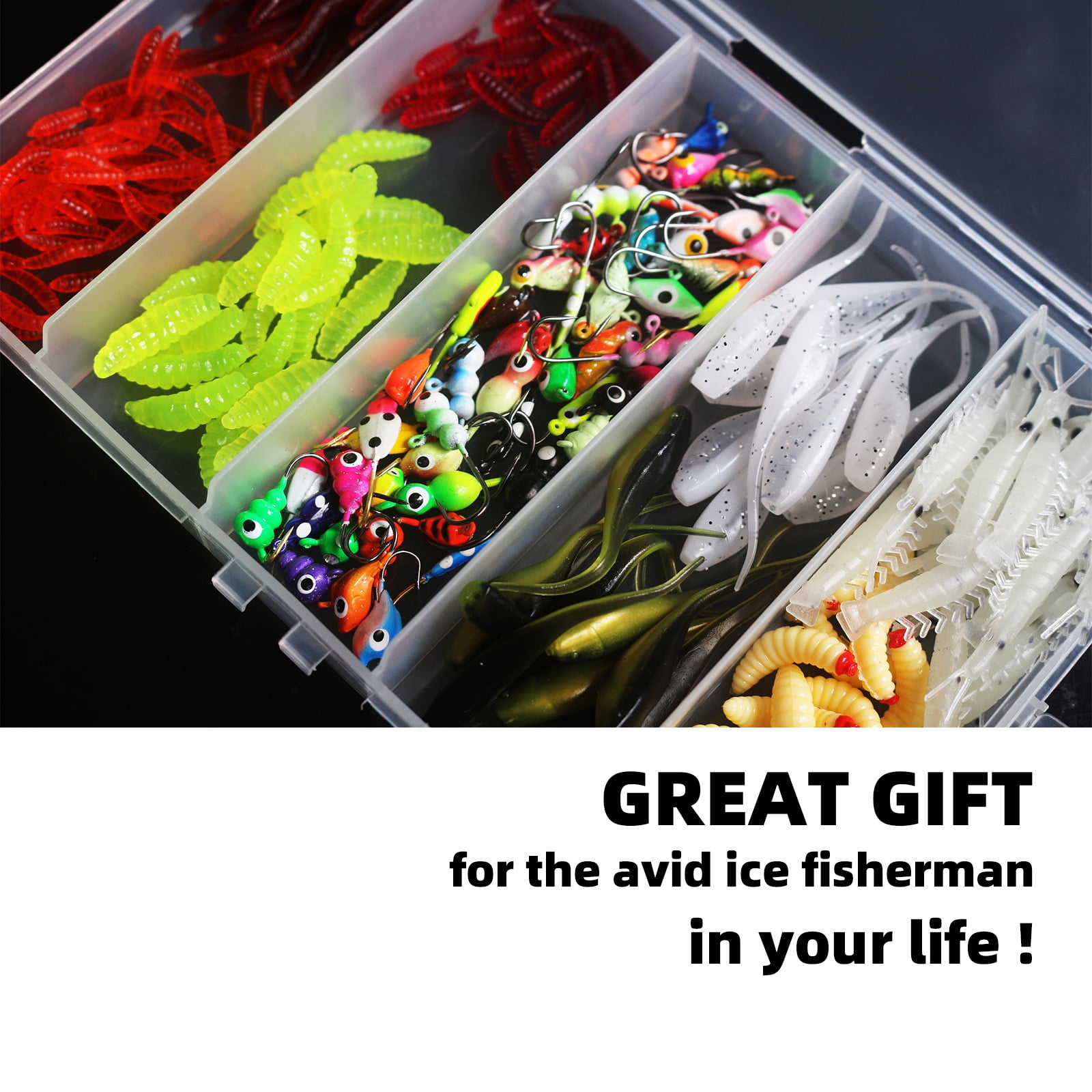 Elowen Ice Fishing Lure Hook 190pcs Ice Fishing Jigs Ice Fishing Lures Ice Fishing Starter Kit for Walleye Crappie Panfish