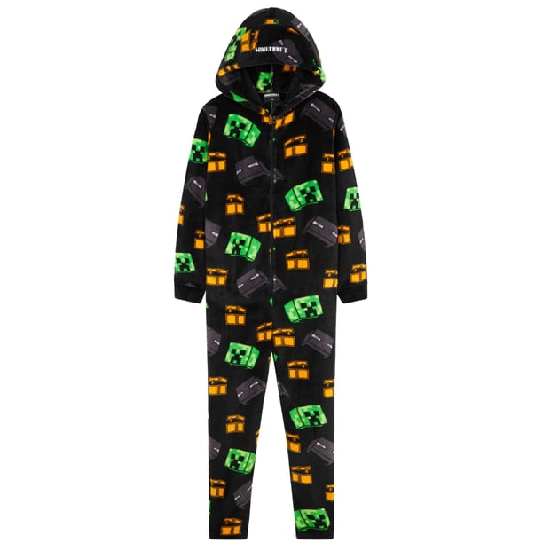 Pijama Minecraft para niños, con capucha, forro polar, de una sola pieza, 11/12 años