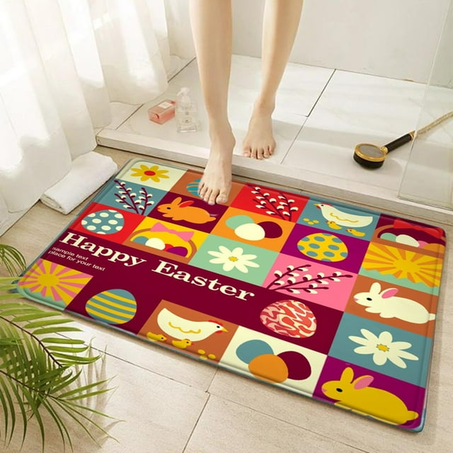 Felpudo de Pascua | Alfombra para Puerta de Entrada de 40 X 60 Cm | Alfombrilla de Baño de Poliéster Superabsorbente | Base de Goma Antideslizante | Alfombrilla Lavable para Baño, Cocina, Lavandería,