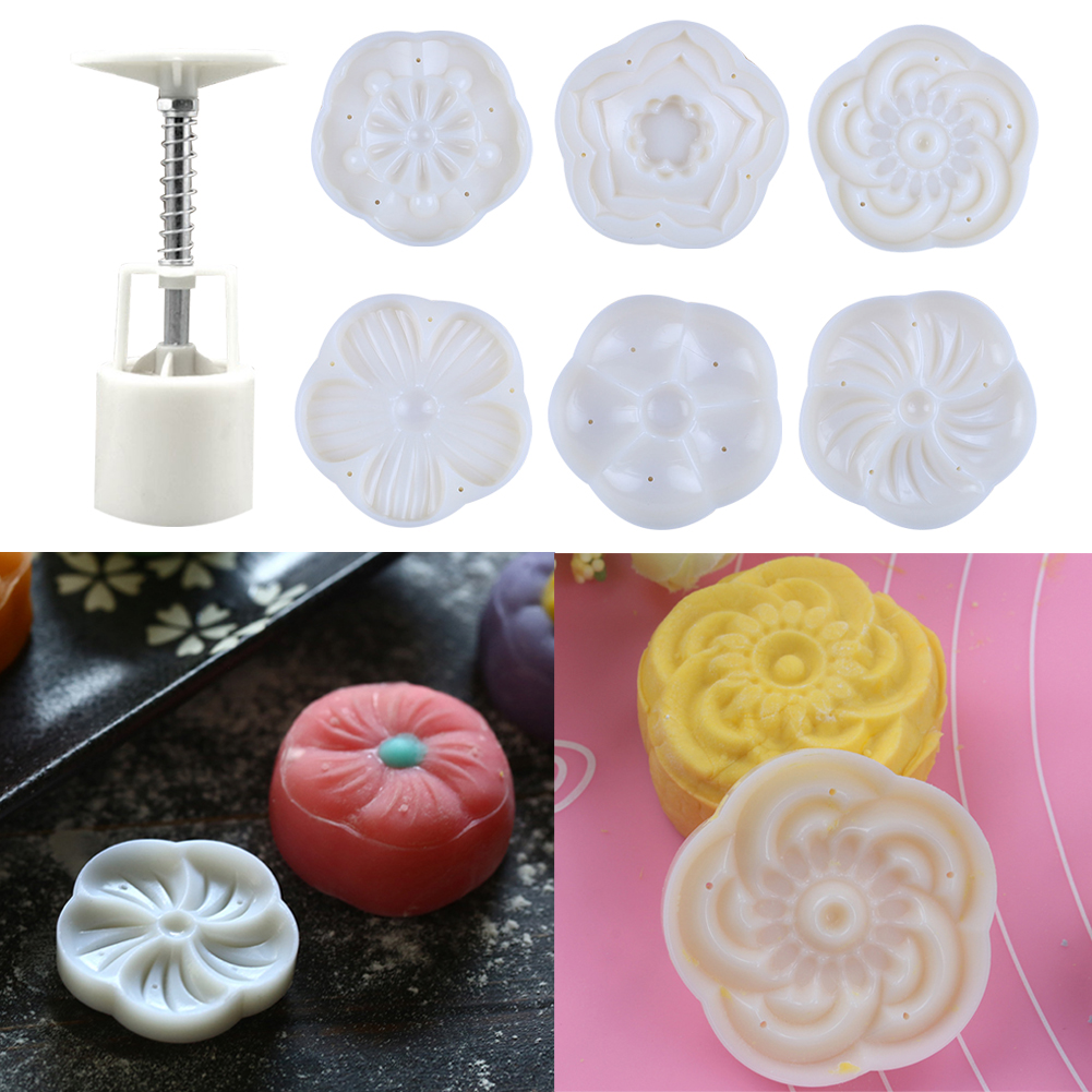 AIHOME Hand Pressing Moon Cake Mold Set Flowers Mung Bean