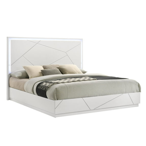 Manhattan Queen Bed Made With Engineered Wood & Lacquer Headboard in White