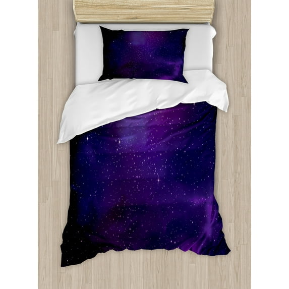 Sky Duvet Cover Set Twin Size, Galaxy Nebula Illustration Deep Space Star Clusters and Constellation Milky Way, Decorative 2 Piece Bedding Set with 1 Pillow Sham, Purple Pink Black, by Ambesonne