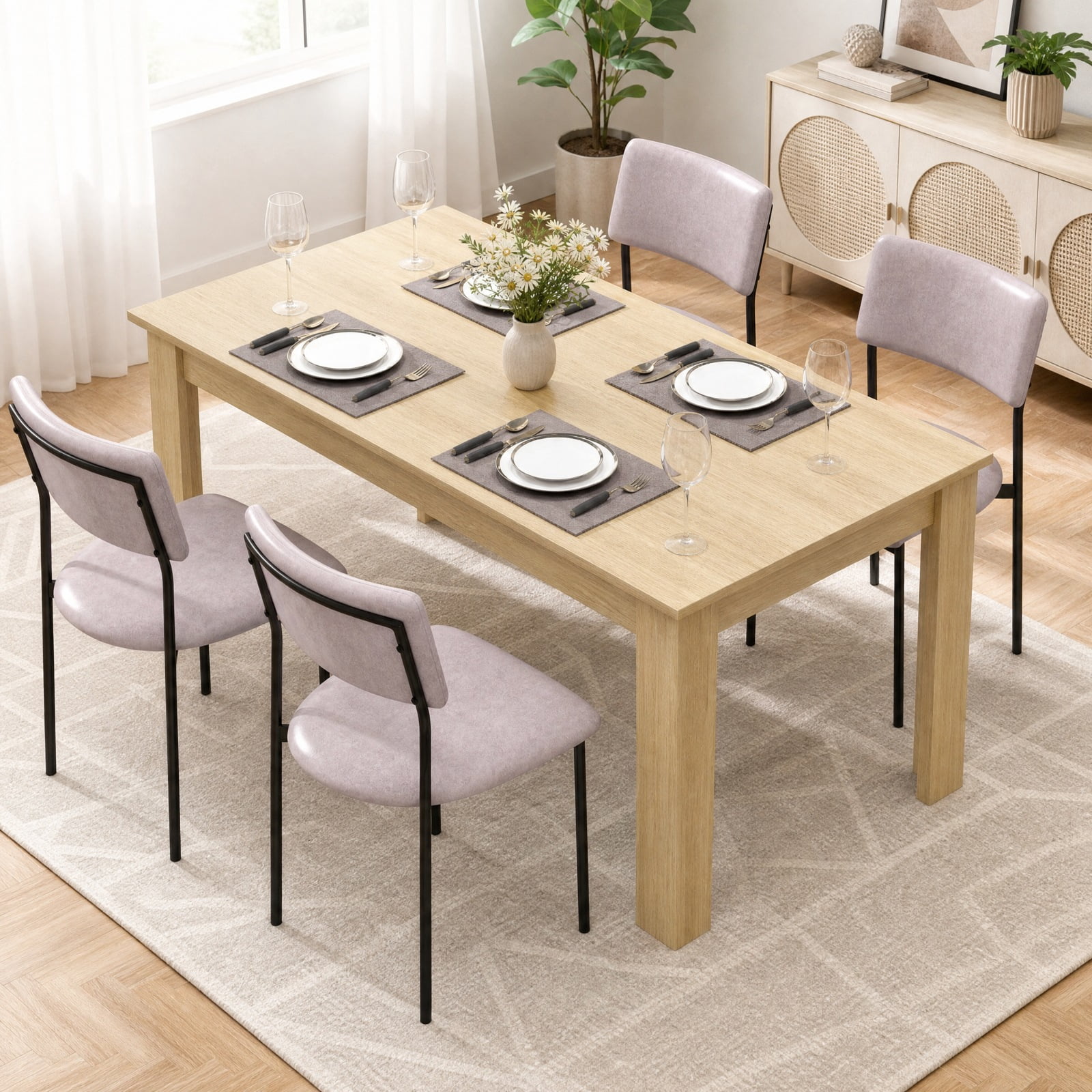 Furnibear 63 Inch Rectangular Modern Wood Dining Kitchen Table Seats 6 for Dining Room Kitchen Study Office Restaurant, Oak