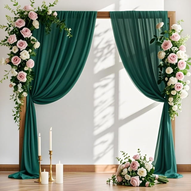 Cortina MLMW, color verde esmeralda, transparente, arco de boda, 74 x 610 cm