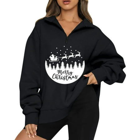 

jsaierl Quarter Zip Pullover Women Long Sleeve Shirts Christmas Graphic Tops Workout Casual Fall Blouse Tee Xmas Pullover
