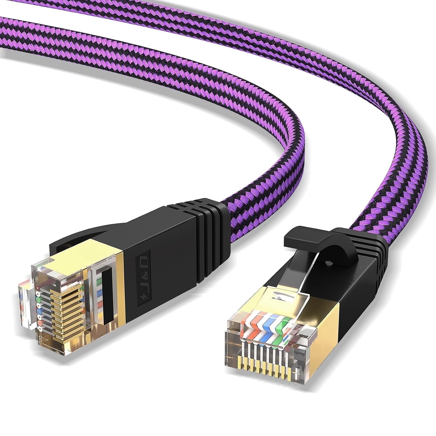 J&D Ethernet Cable, 3 ft Cat 7 Flat Nylon, 10Gbps Network Cord for Gaming PC PS5 Router