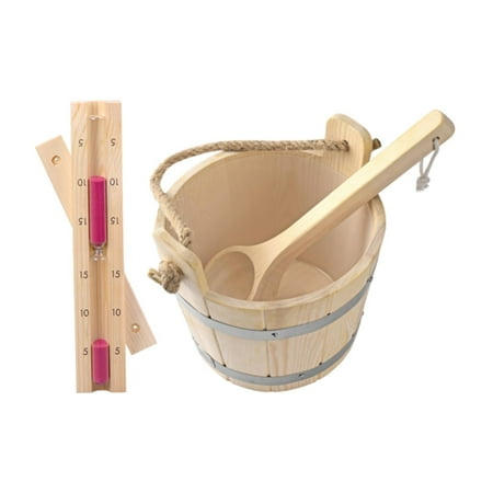 yotijay Sauna Bucket with Ladle Sauna Hourglass Timer 5L for Bath Steam Saunas Room
