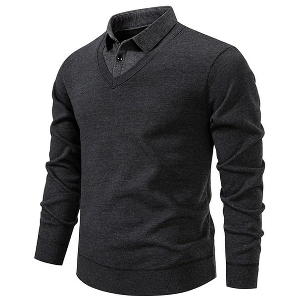 Blusa y camisa de manga larga con cuello vuelto para hombre, camisa de punto con bloques de color, blusa ajustada de manga larga con cuello vuelto y medio botón, blusa de poliéster para hombre