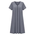 thumbnail image 7 of Women's Front Zipper Housecoat, Short Sleeve Pleated Duster Robe, Loose Fit Casual Nightgown Loungewear with Pockets, 7 of 7