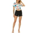 thumbnail image 2 of INSPIRE CHIC Women's Floral Leaves Print Beach Button Down Collar Shirt Top XL White Blue, 2 of 5