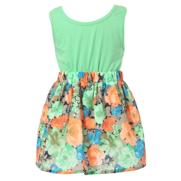 Richie House Girls' Dress With Flower Printed Bottom Skirt RH1678