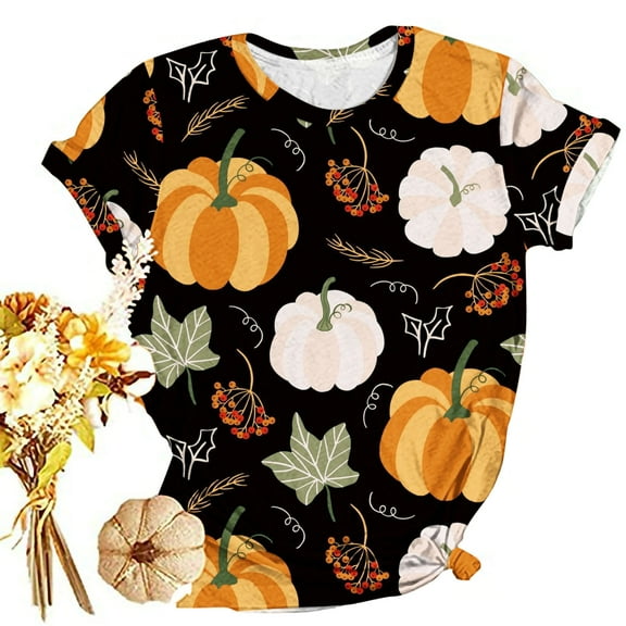 AOOCHASLIY Thanksgiving Day Women Tops Women's Casual Christmas Print Pullover Short Sleeve T-Shirt Tops Shirt